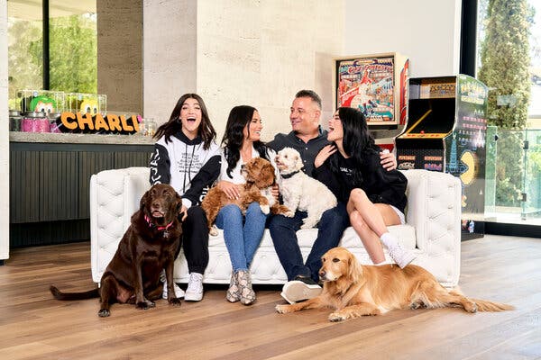 The D’Amelio family — from left, Charli, Heidi, Marc and Dixie — have parlayed online fame into offline fame, and are starring in a Hulu series that premieres in early September.